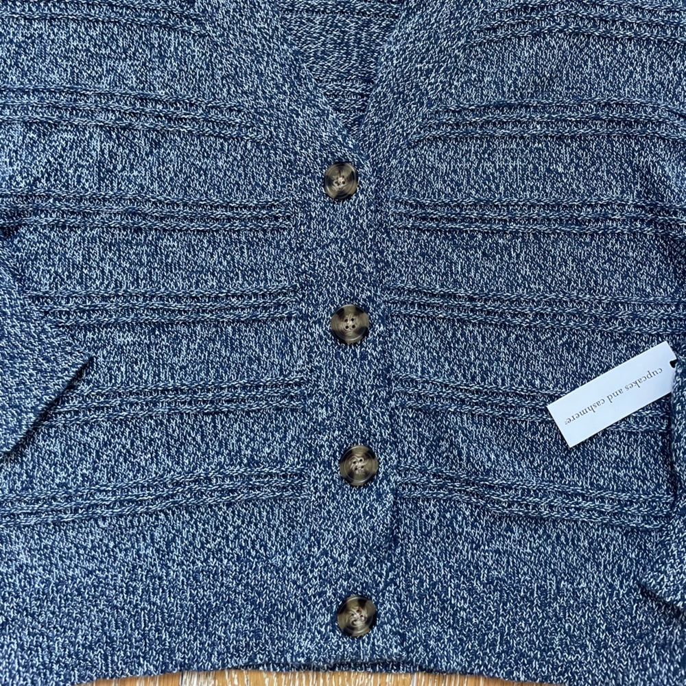 Blue Marled Knit Cardigan Button Front - Picture 3 of 6